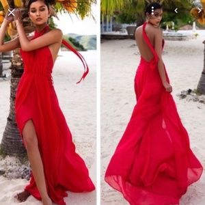House Of CB, 'Ranada' Red Chiffon Maxi Dress, Size M